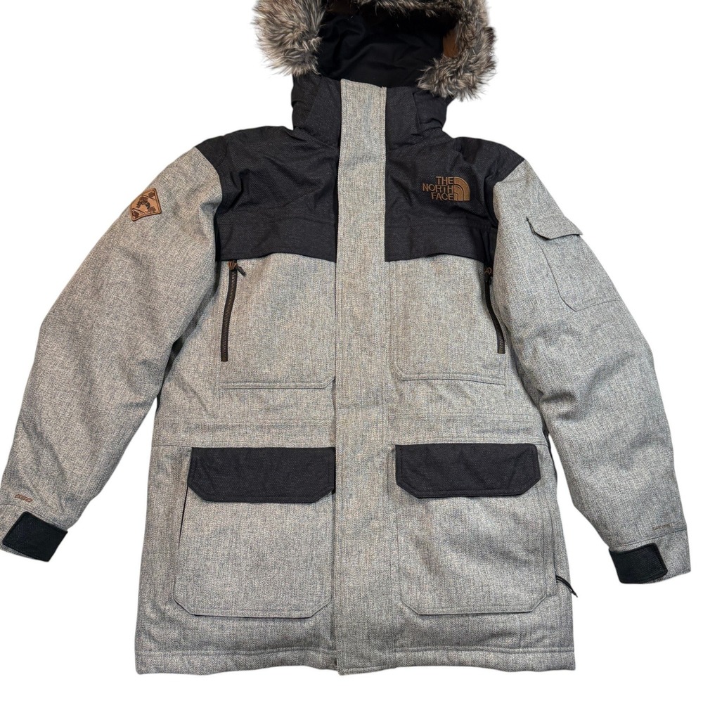 The North Face McMurdo Parka Mens Medium Grey Black Down Fur Hood Jacket